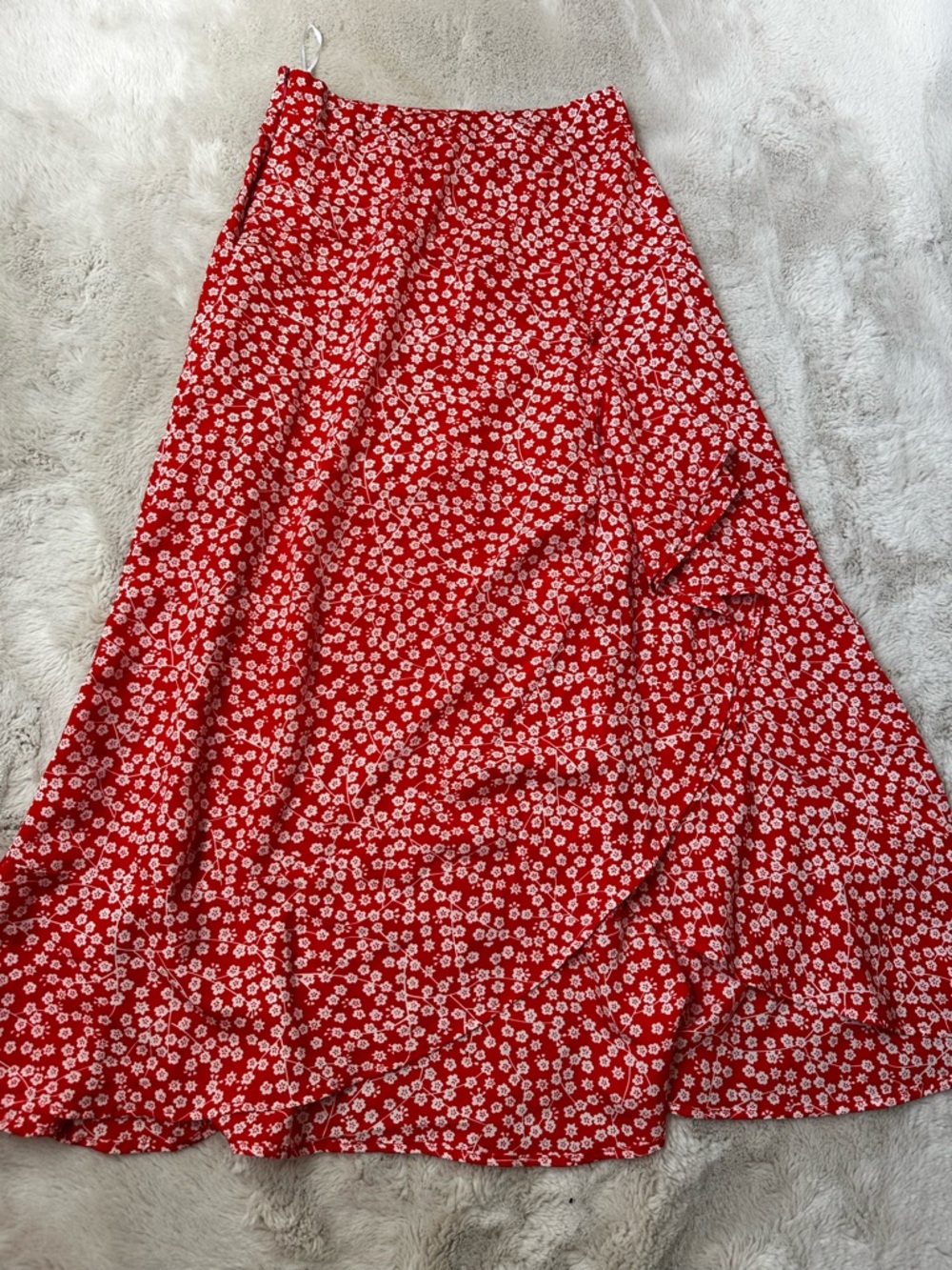 Red Floral Maxi Skirt - Women's Flowing A-Line